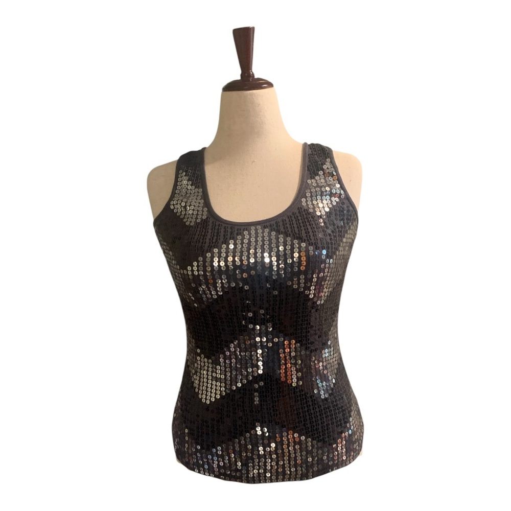 Express Black and Silver Sequin Tank Top Size Large Holiday Night Out New Years